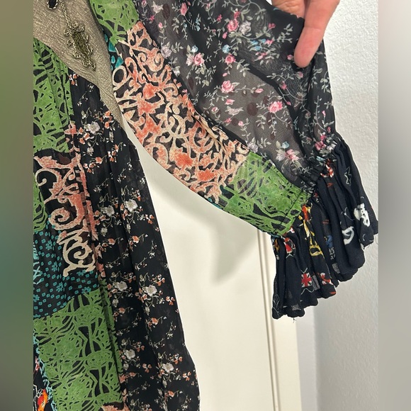 Young Threads Multicolor Patchwork Blouse Button Up Sheer - Picture 4 of 4